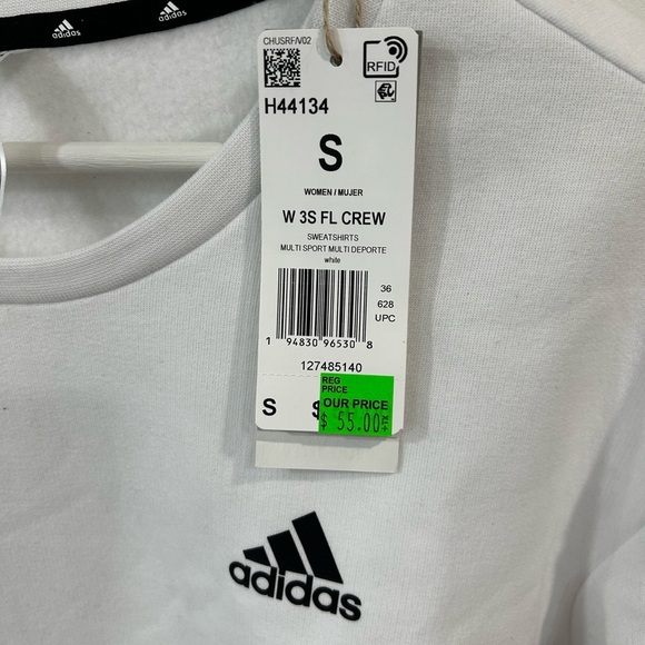 Adidas White Crew cropped Sweatshirt size small - Picture 3 of 5